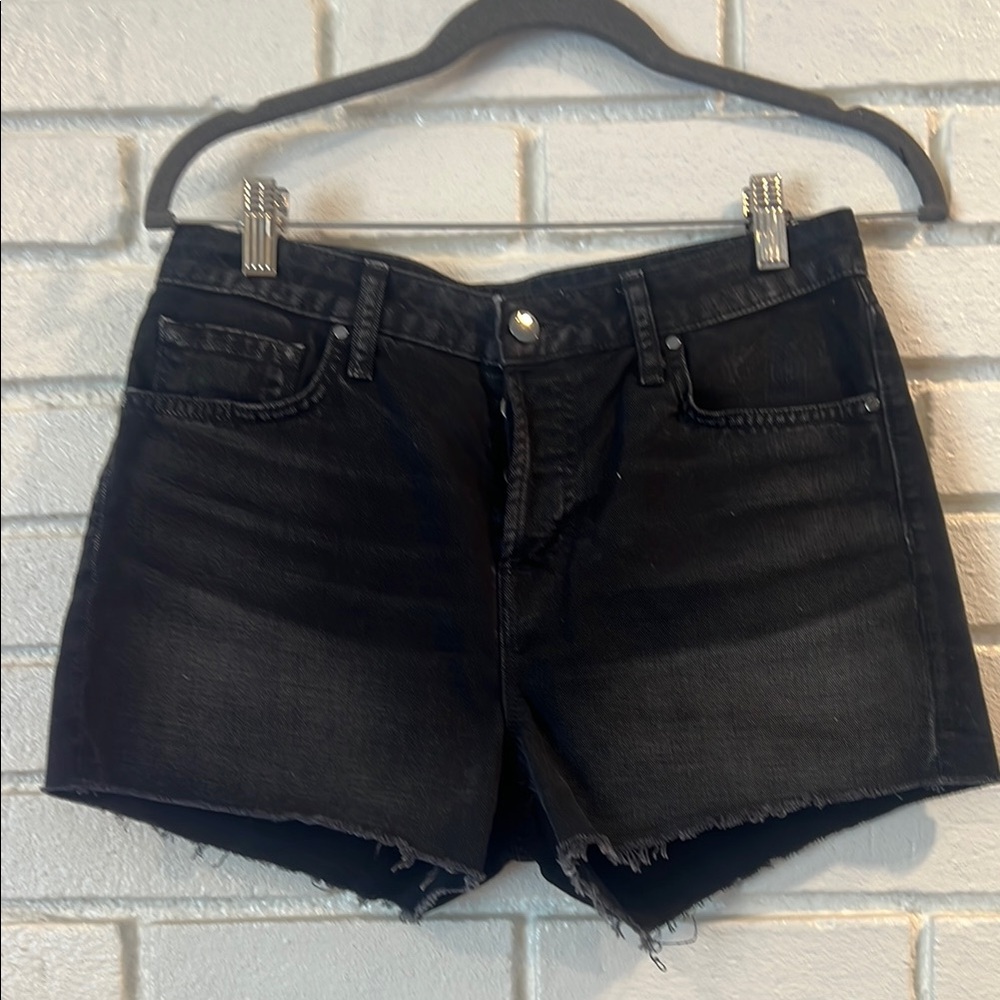 J Brand Gracie Black Jean Shorts Distressed Raw Hem size 26 color discreet.